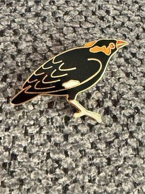 Black and Gold Bird Enamel Pin - brooch